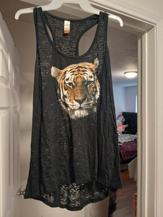 No Boundaries Tops - No Boundaries Black Racerback Tank with Tiger Face Graphic